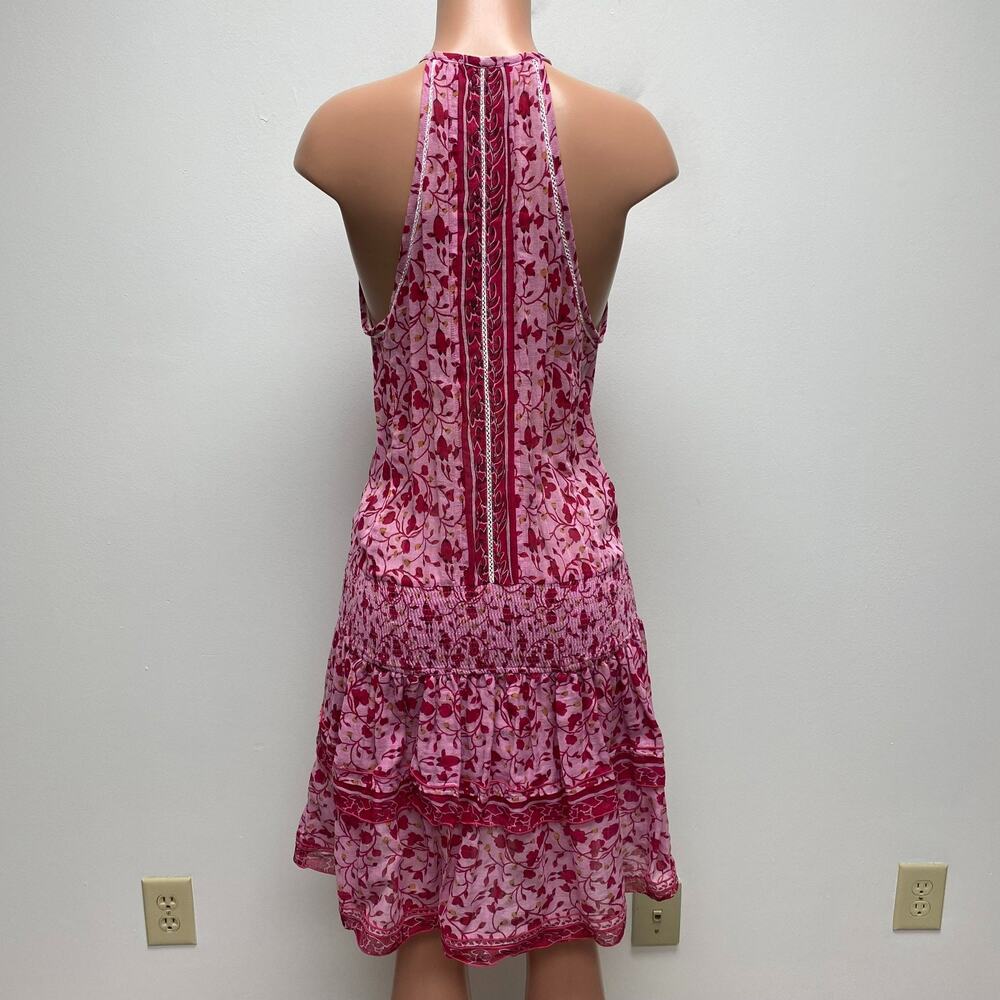 Poupette St Barth Womens Pink Floral Halter Sleeveless Smocked Ruffled Dress L - Picture 7 of 16